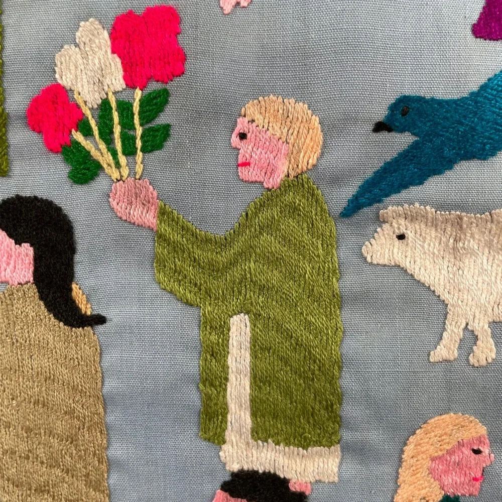 VTG Hmong Story Cloth Embroidered Textile Wall Hanging‎ Religious Nativity Folk